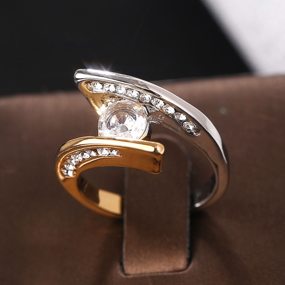Women Rings Unique Geometric Gold Tone Wedding Band Engagement Ring Jewelry Fashion-Rings-All10dollars.com