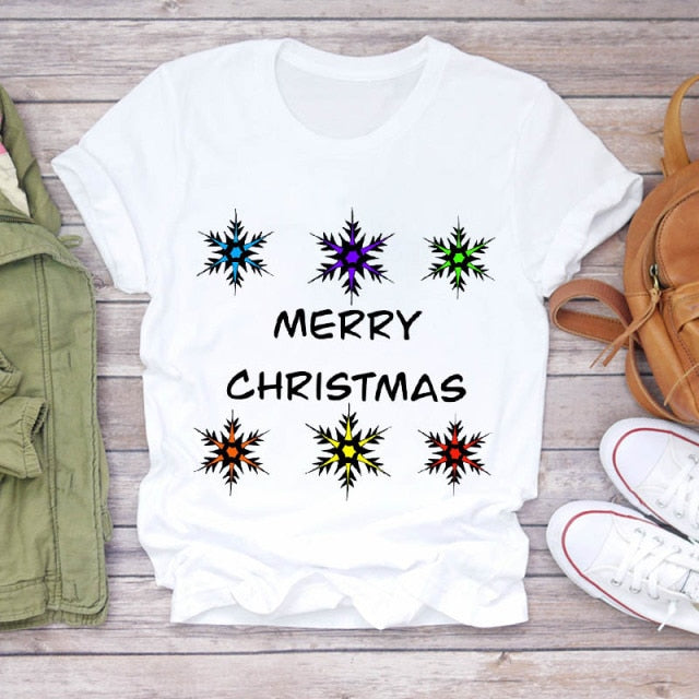 Women Holiday Christmas Print Lady T-shirts Tops-christmas tops-All10dollars.com