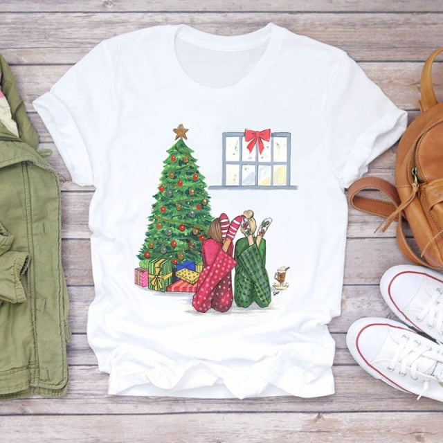 Women Holiday Christmas Print Lady T-shirts Tops-christmas tops-CZ23520-M-All10dollars.com
