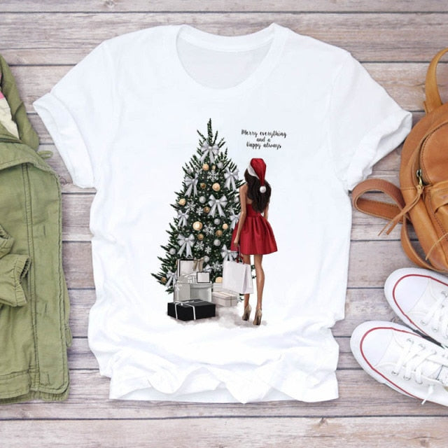 Women Holiday Christmas Print Lady T-shirts Tops-christmas tops-CZ23522-S-All10dollars.com