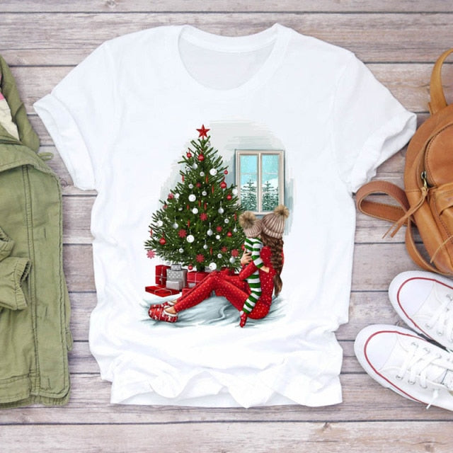 Women Holiday Christmas Print Lady T-shirts Tops-christmas tops-CZ23524-M-All10dollars.com