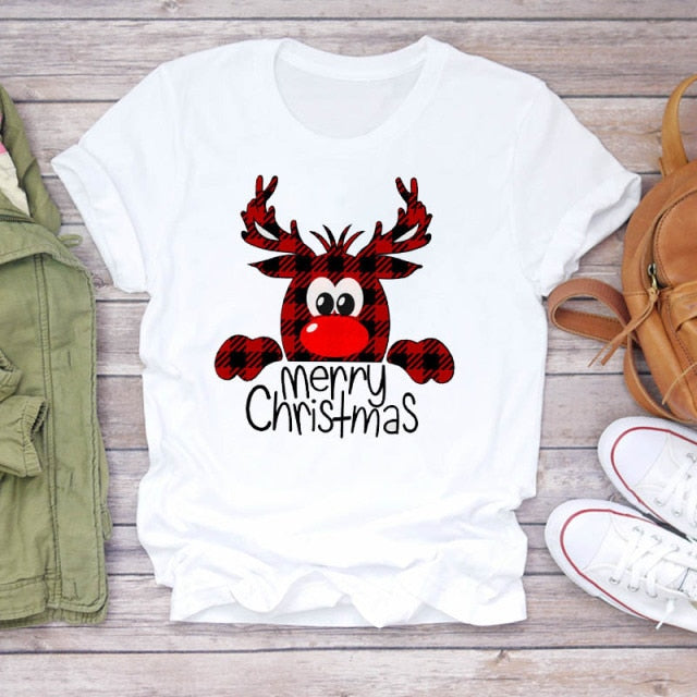 Women Holiday Christmas Print Lady T-shirts Tops-christmas tops-CZ23530-S-All10dollars.com