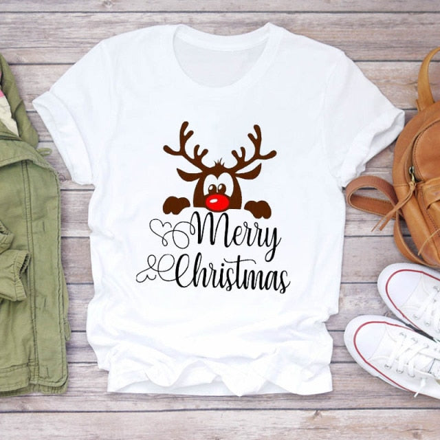 Women Holiday Christmas Print Lady T-shirts Tops-christmas tops-CZ23533-S-All10dollars.com