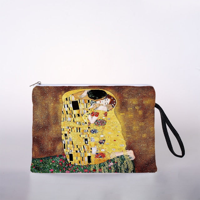 Golden oil painting cosmetic bag ladies mini storage bag travel handbag-6-L-All10dollars.com