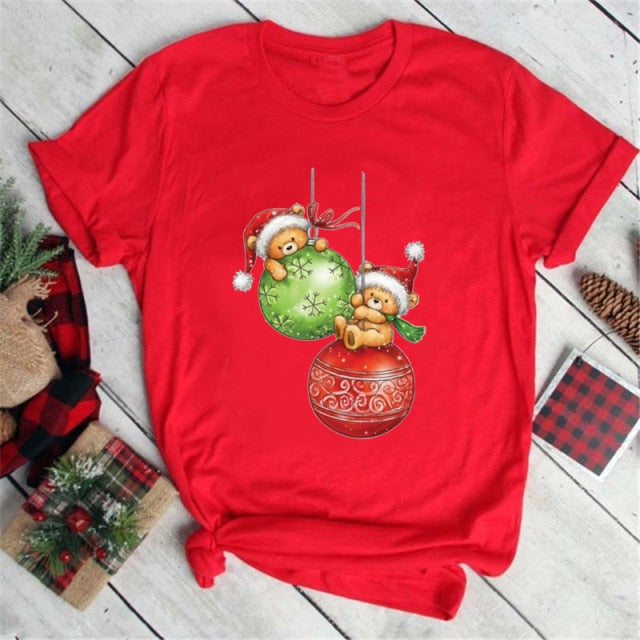 Christmas Cartoon Printed Tops Women and Women T Shirt-christmas tees-All10dollars.com