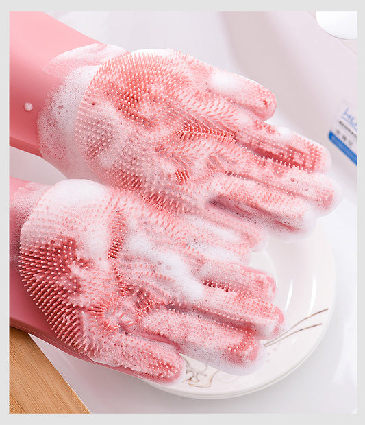 Silicone Dishwashing Scrub Gloves 1 Pair-Sponges & Scouring Pads-All10dollars.com