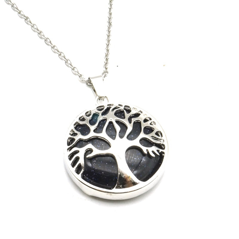Tree of Life Necklaces Round Quartz White Crystal Tiger Eye Opal Pendants Jewelry-tree of life necklace-All10dollars.com