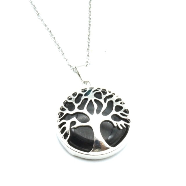 Tree of Life Necklaces Round Quartz White Crystal Tiger Eye Opal Pendants Jewelry-tree of life necklace-black-45cm-All10dollars.com