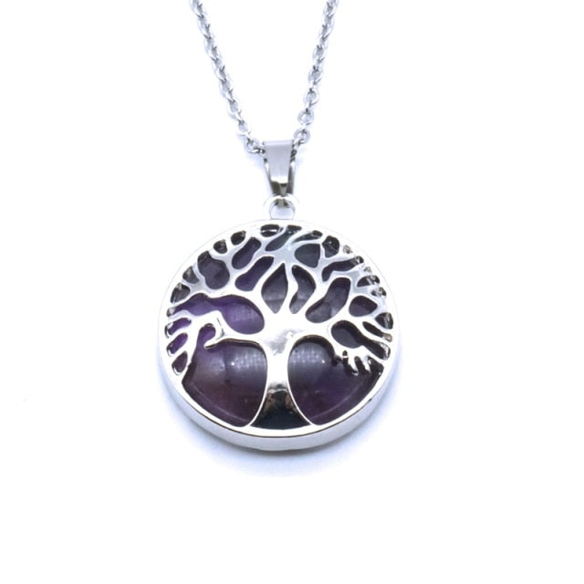 Tree of Life Necklaces Round Quartz White Crystal Tiger Eye Opal Pendants Jewelry-tree of life necklace-amethyst-60cm-All10dollars.com