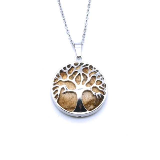 Tree of Life Necklaces Round Quartz White Crystal Tiger Eye Opal Pendants Jewelry-tree of life necklace-Picture stone-45cm-All10dollars.com
