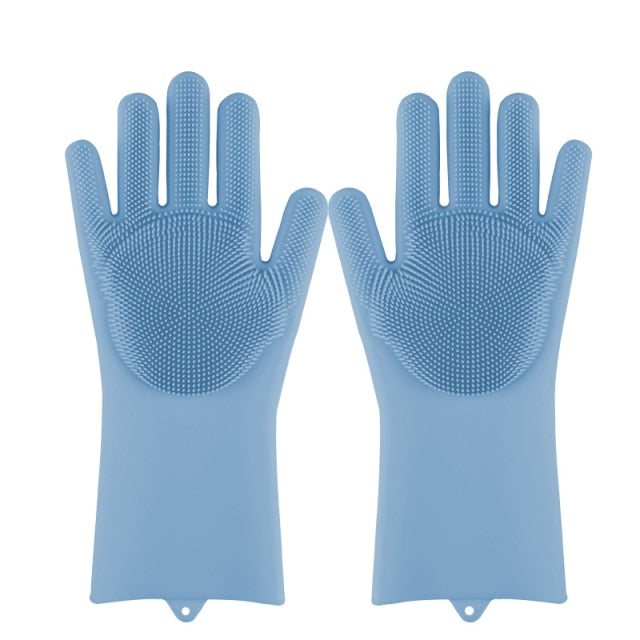 Silicone Dishwashing Scrub Gloves 1 Pair-Sponges & Scouring Pads-Blue-All10dollars.com