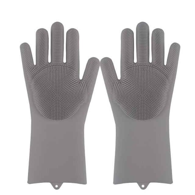 Silicone Dishwashing Scrub Gloves 1 Pair-Sponges & Scouring Pads-Gray-All10dollars.com