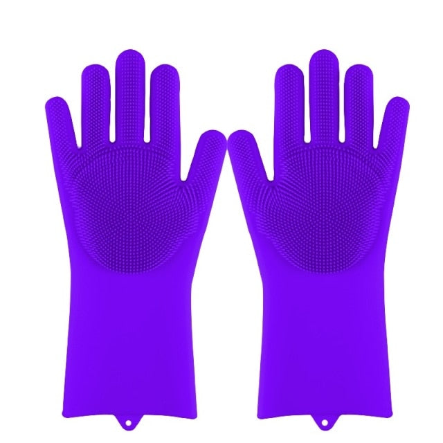 Silicone Dishwashing Scrub Gloves 1 Pair-Sponges & Scouring Pads-Purple-All10dollars.com