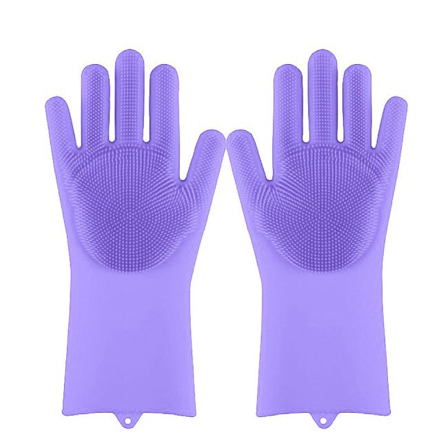 Silicone Dishwashing Scrub Gloves 1 Pair-Sponges & Scouring Pads-Light Purple-All10dollars.com