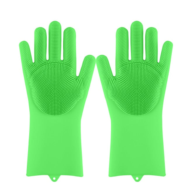 Silicone Dishwashing Scrub Gloves 1 Pair-Sponges & Scouring Pads-Greent-All10dollars.com