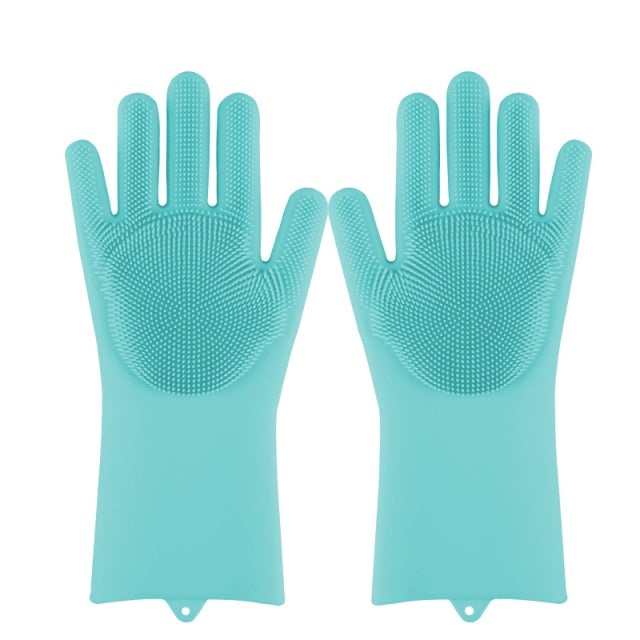 Silicone Dishwashing Scrub Gloves 1 Pair-Sponges & Scouring Pads-SkyBlue-All10dollars.com